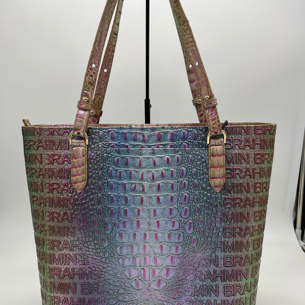 Brahmin Iridescent Multi Croc-Embossed Tote with Gold Hardware - Picture 5 of 12